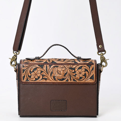 American Darling Hand Tooled Floral Carved Leather Cross body Bag