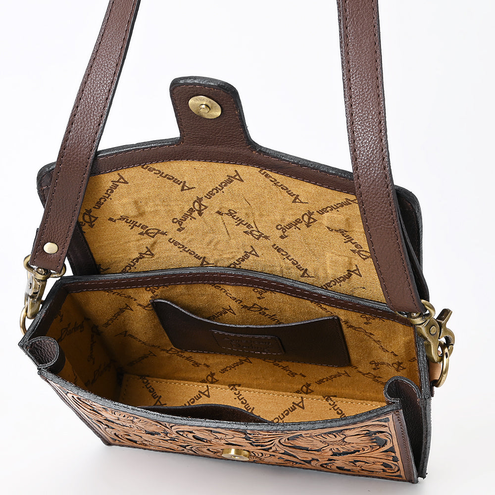 ADBGA557 Hand-Tooled Leather Western Crossbody Bag with Top Handle