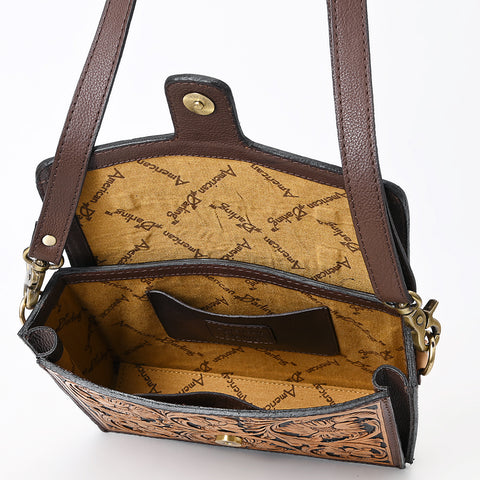 American Darling Hand Tooled Floral Carved Leather Cross body Bag