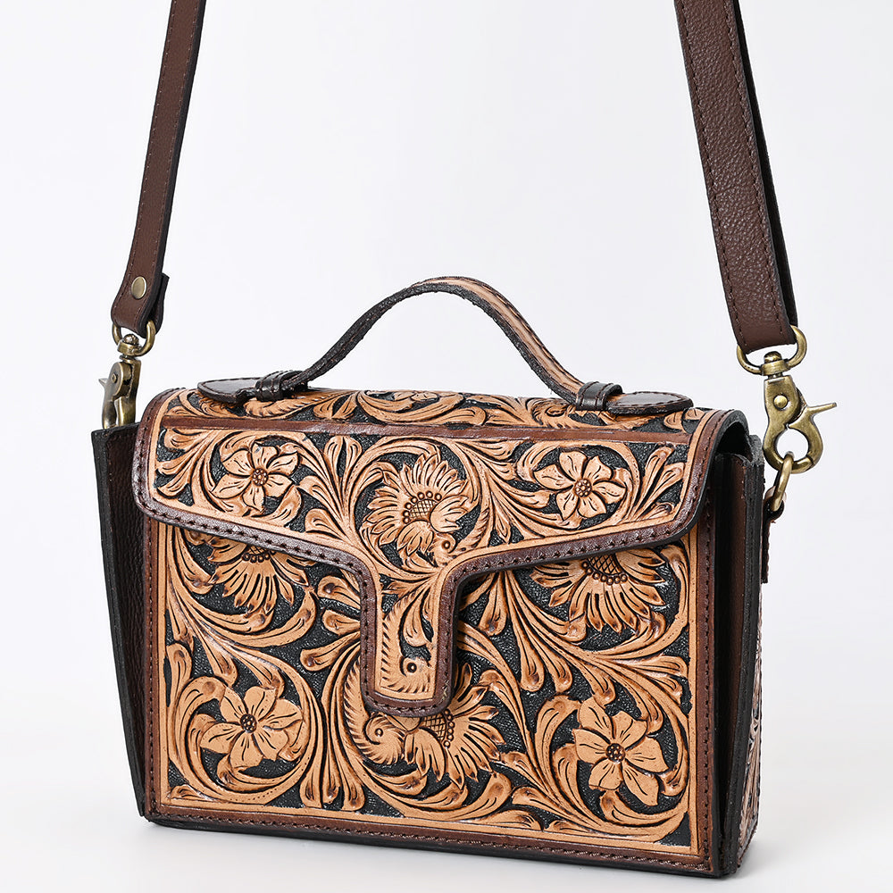 ADBGA557 Hand-Tooled Leather Western Crossbody Bag with Top Handle