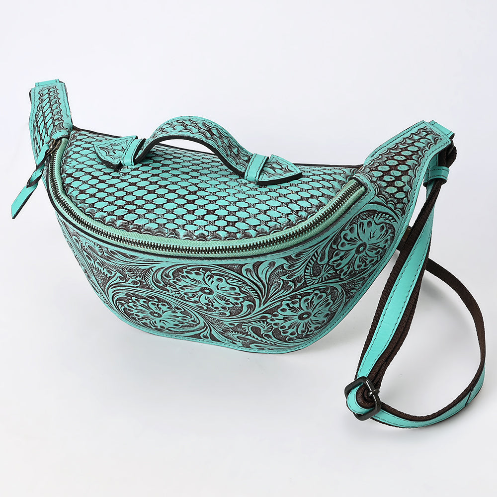 ADBGZ829 Hand-Tooled Leather Western Belt Bag - Floral Fanny Pack with Adjustable Strap
