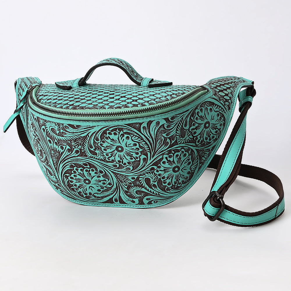 ADBGZ829 Hand-Tooled Leather Western Belt Bag - Floral Fanny Pack with Adjustable Strap