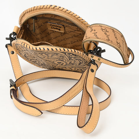 ADBGZ830 Round Hand-Tooled Leather Canteen Bag - Western Floral Circle Purse