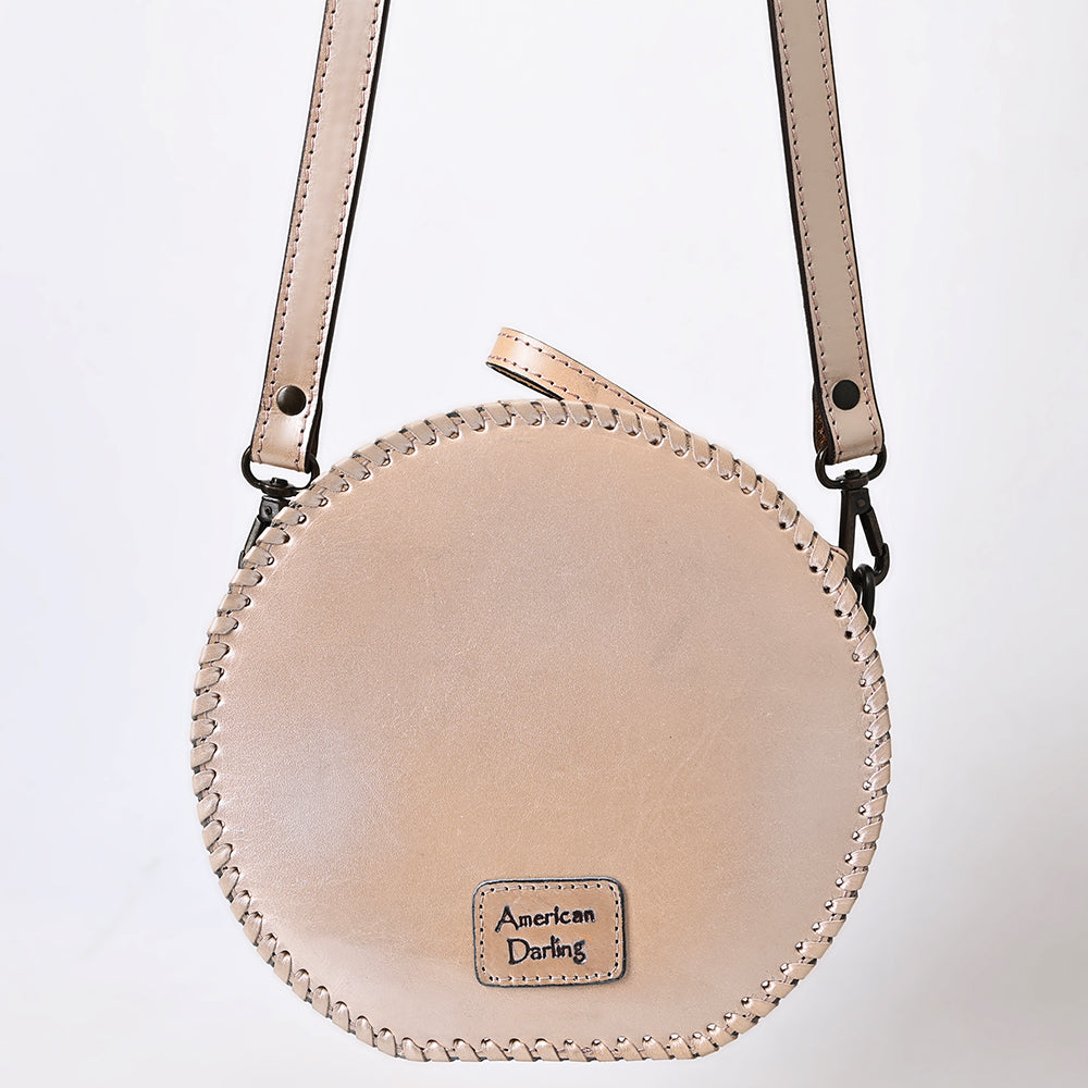 ADBGZ830 Round Hand-Tooled Leather Canteen Bag - Western Floral Circle Purse