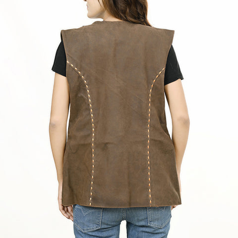American Darling Vintage Leather Waistcoat with Hand-Tooled Leather Art