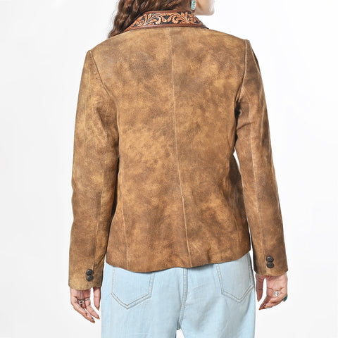 American Darling Brown Leather Western Blazer Tooled Harness Lapels