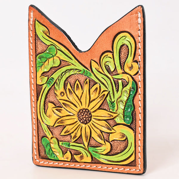 ADCCF112 Sunflower Hand-Tooled Leather Card Holder - Western Boot-Top Design