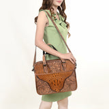 ADBG1183 Western Hand-Tooled Leather Tote Bag - Croc-Embossed & Floral Inlay by American Darling