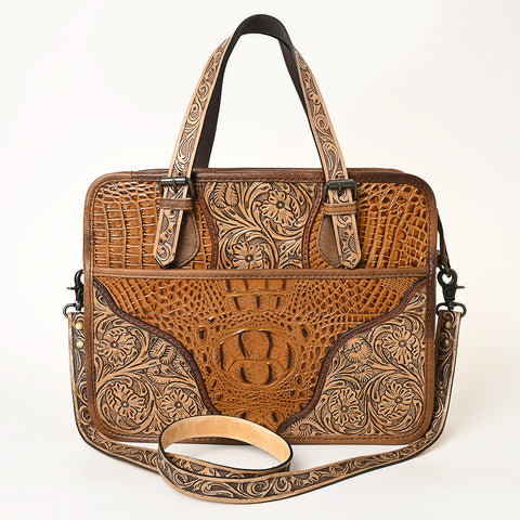 American Darling Turquoise Crocdile Embossed & Hand Tooled Leather Briefcase Tote
