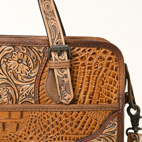 ADBG1183 American Darling Turquoise Crocdile Embossed & Hand Tooled Leather Briefcase Tote