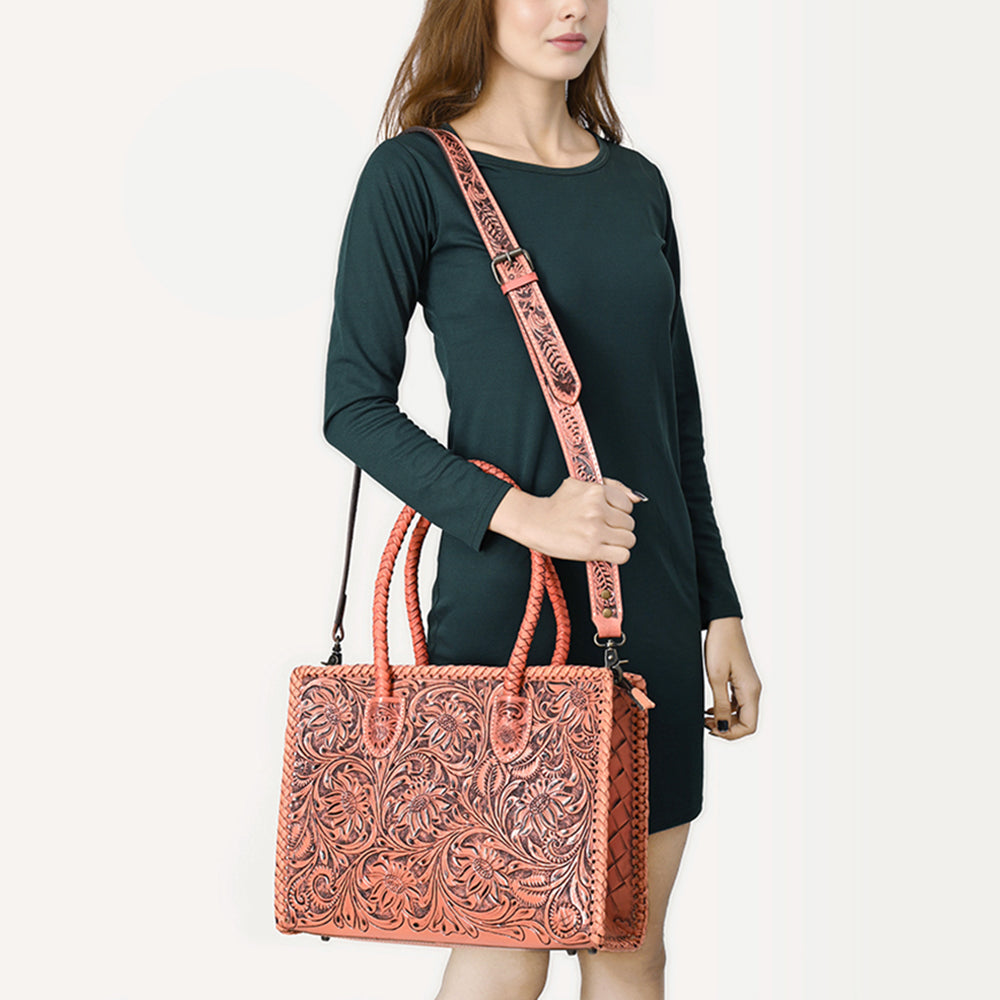 ADBG1131 Hand-Tooled Leather Tote-Western Floral Cowgirl Shoulder Bag