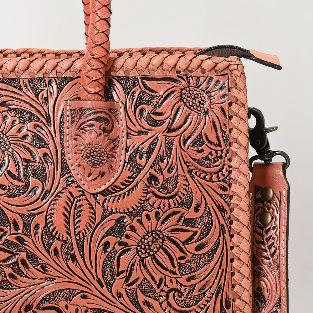 ADBG1131 Hand-Tooled Leather Tote-Western Floral Cowgirl Shoulder Bag