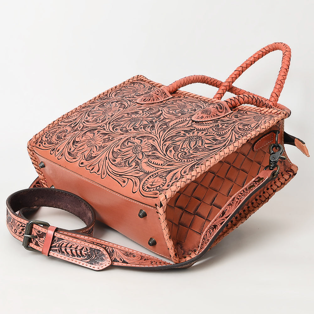ADBG1131 Hand-Tooled Leather Tote-Western Floral Cowgirl Shoulder Bag