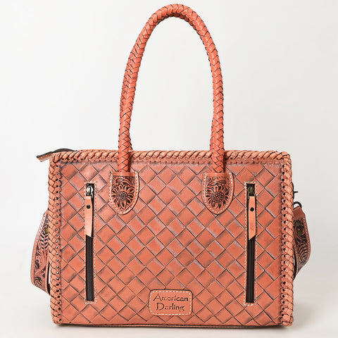 American Darling Hand Tooled Leather Tote Bag -Western Floral Carved Purse