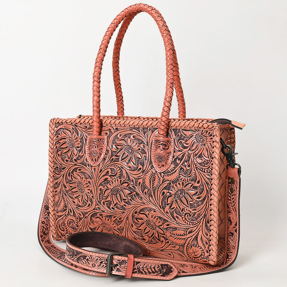 ADBG1131 Hand-Tooled Leather Tote-Western Floral Cowgirl Shoulder Bag