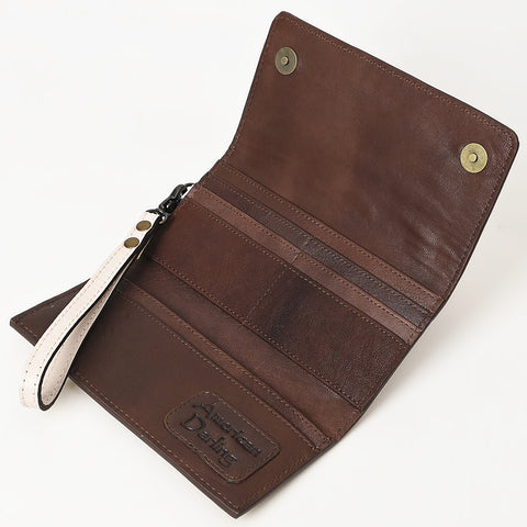 American Darling Hand Tooled Floral Leather Clutch & Crossbody Wallet