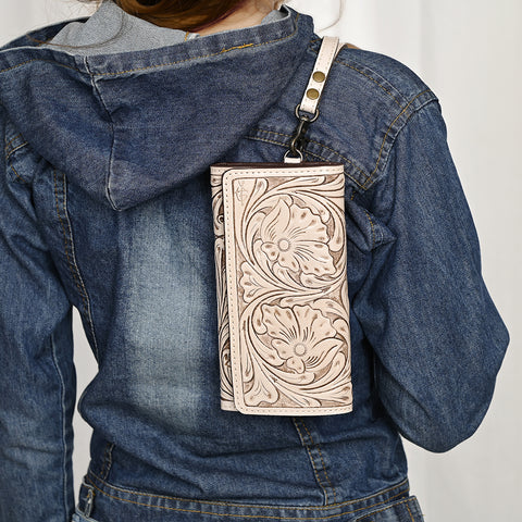 American Darling Hand Tooled Floral Leather Clutch & Crossbody Wallet