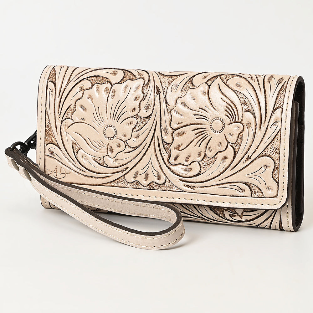 ADBG1132 Tooled Leather Western Wristlet Clutch-Handcrafted Cowhide Wallet by American Darling