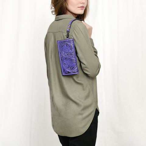 American Darling Hand Tooled Floral Leather Clutch & Crossbody Wallet