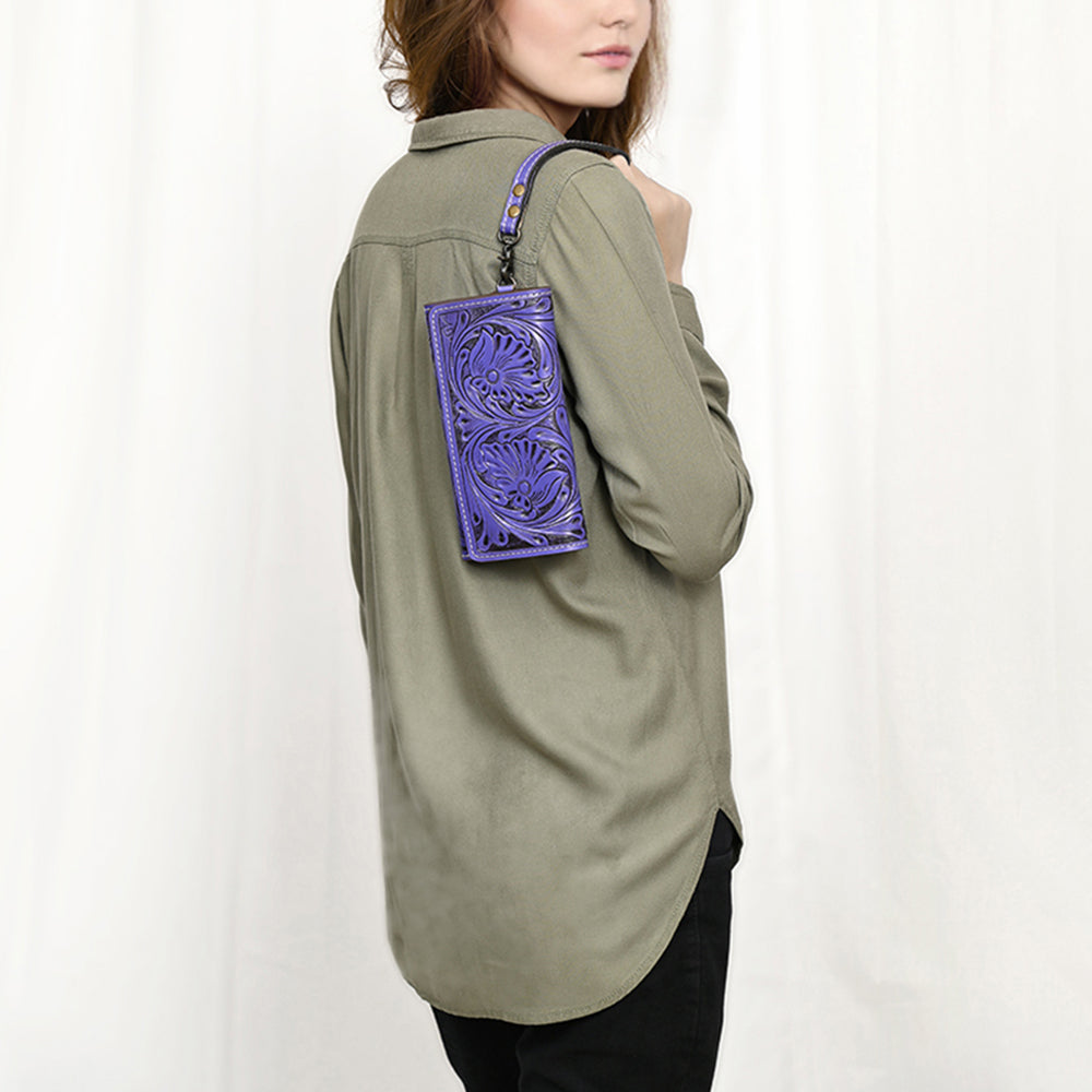 ADBG1132 Tooled Leather Western Wristlet Clutch-Handcrafted Cowhide Wallet by American Darling