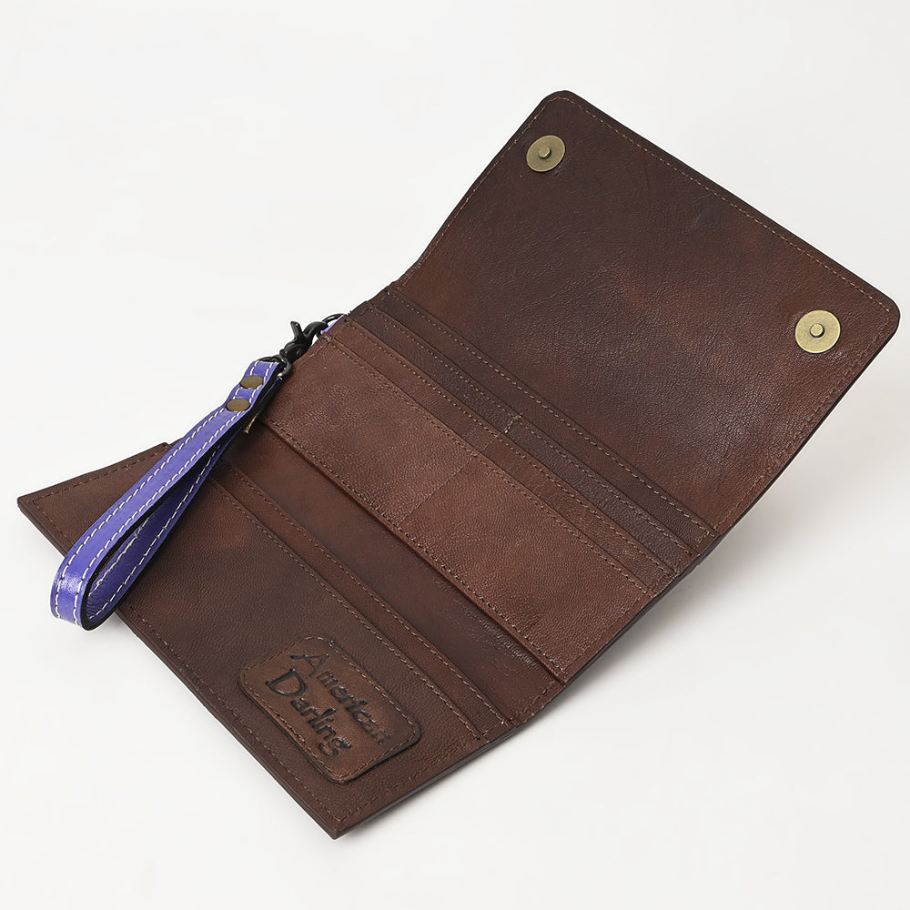 ADBG1132 Tooled Leather Western Wristlet Clutch-Handcrafted Cowhide Wallet by American Darling