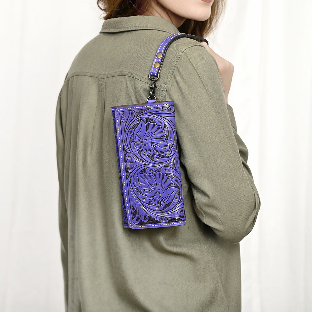 ADBG1132 Tooled Leather Western Wristlet Clutch-Handcrafted Cowhide Wallet by American Darling