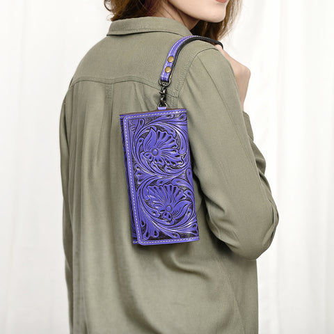 American Darling Hand Tooled Floral Leather Clutch & Crossbody Wallet