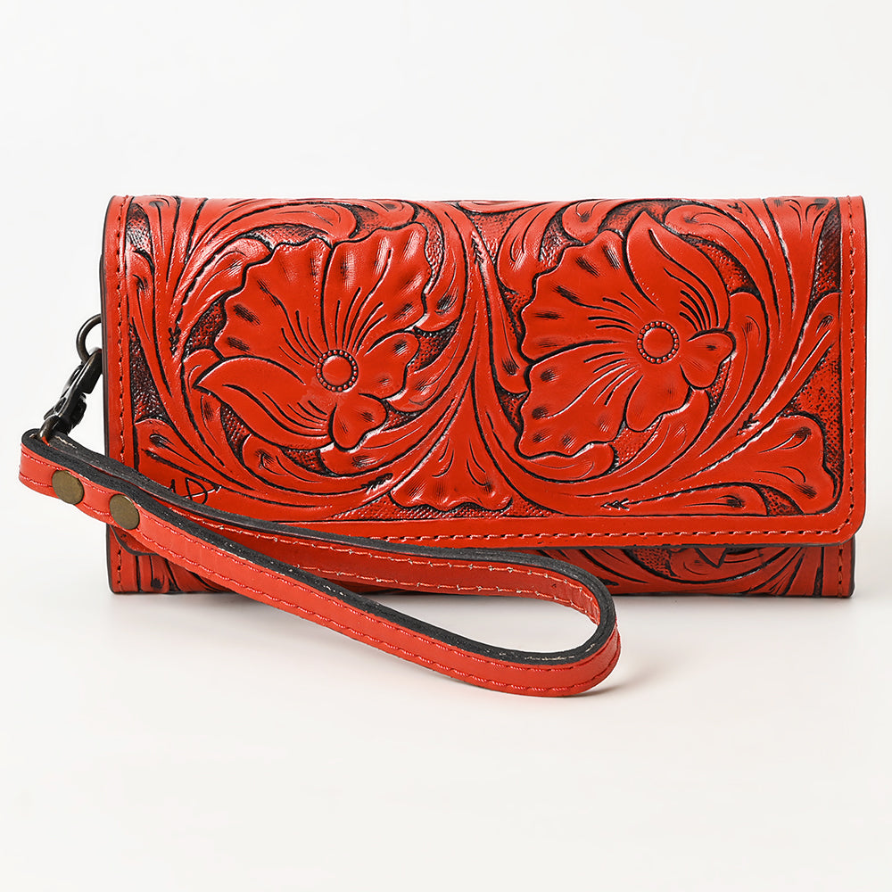ADBG1132 Tooled Leather Western Wristlet Clutch-Handcrafted Cowhide Wallet by American Darling