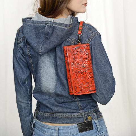 American Darling Hand Tooled Floral Leather Clutch & Crossbody Wallet