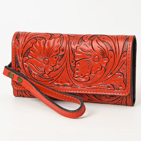 American Darling Hand Tooled Floral Leather Clutch & Crossbody Wallet