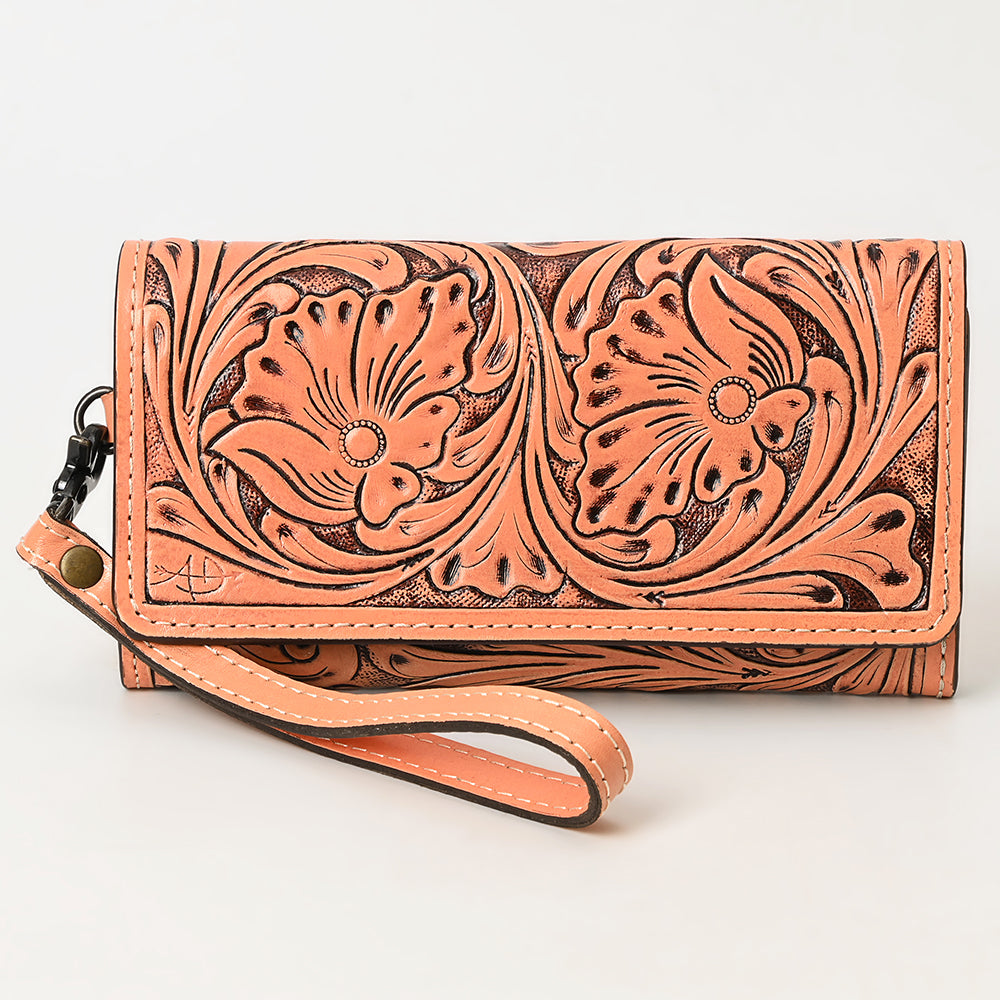 ADBG1132 Tooled Leather Western Wristlet Clutch-Handcrafted Cowhide Wallet by American Darling