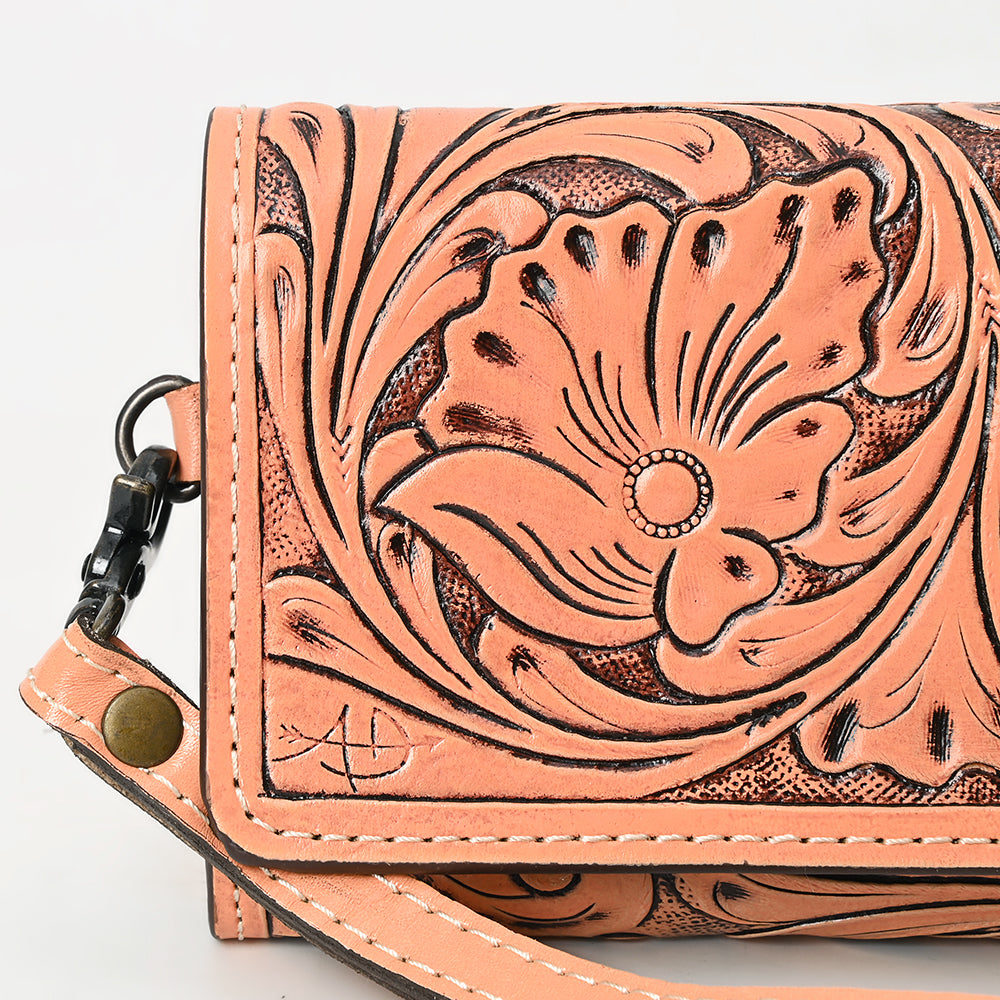 ADBG1132 Tooled Leather Western Wristlet Clutch-Handcrafted Cowhide Wallet by American Darling