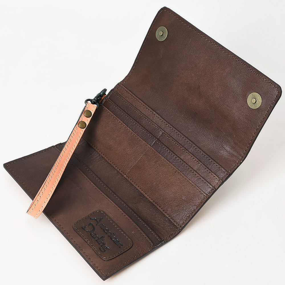 ADBG1132 Tooled Leather Western Wristlet Clutch-Handcrafted Cowhide Wallet by American Darling