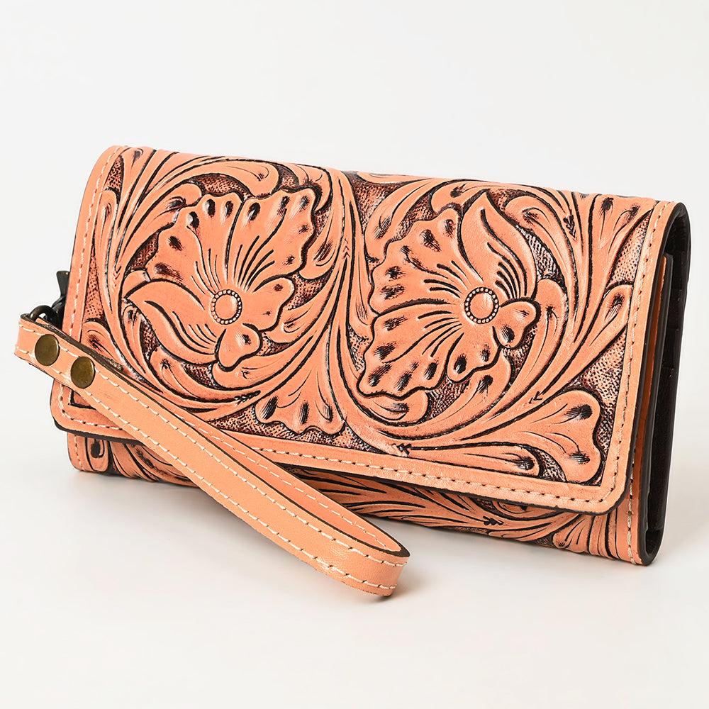 ADBG1132 Tooled Leather Western Wristlet Clutch-Handcrafted Cowhide Wallet by American Darling