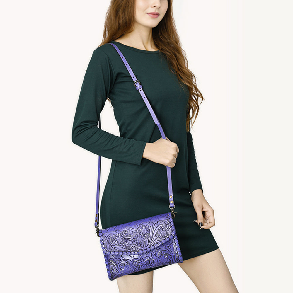 ADBG1133 Hand-Tooled Western Leather Crossbody Wallet-Genuine Cowhide Bag by American Darling