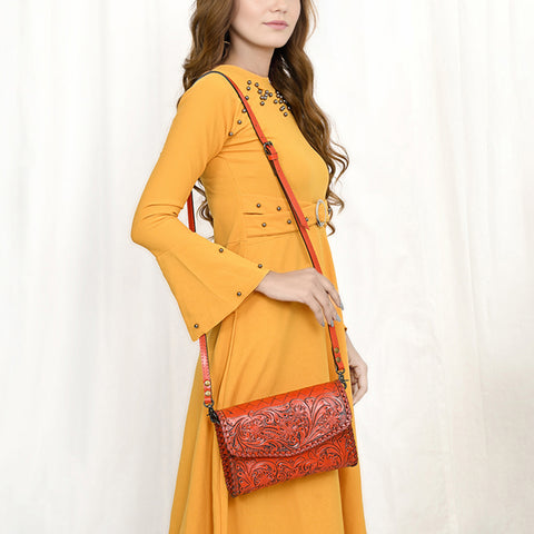 American Darling Hand Tooled Floral Leather Crossbody Bag Western Purse