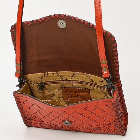 American Darling Hand Tooled Floral Leather Crossbody Bag Western Purse