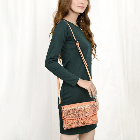American Darling Hand Tooled Floral Leather Crossbody Bag Western Purse