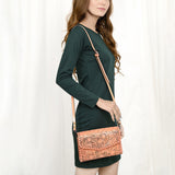 ADBG1133 Hand-Tooled Western Leather Crossbody Wallet-Genuine Cowhide Bag by American Darling