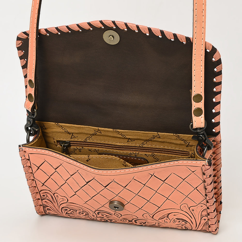 ADBG1133 Hand-Tooled Western Leather Crossbody Wallet-Genuine Cowhide Bag by American Darling
