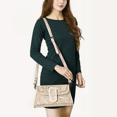 ADBG1134 American Darling Hand Tooled Floral Leather Wallet Bag Clutch & Crossbody Handbag