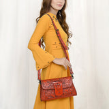 ADBG1134 Hand-Tooled Western Leather Crossbody Wallet-Genuine Cowhide Bag by American Darling