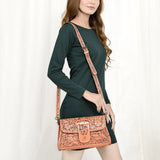 ADBG1134 Hand-Tooled Western Leather Crossbody Wallet-Genuine Cowhide Bag by American Darling