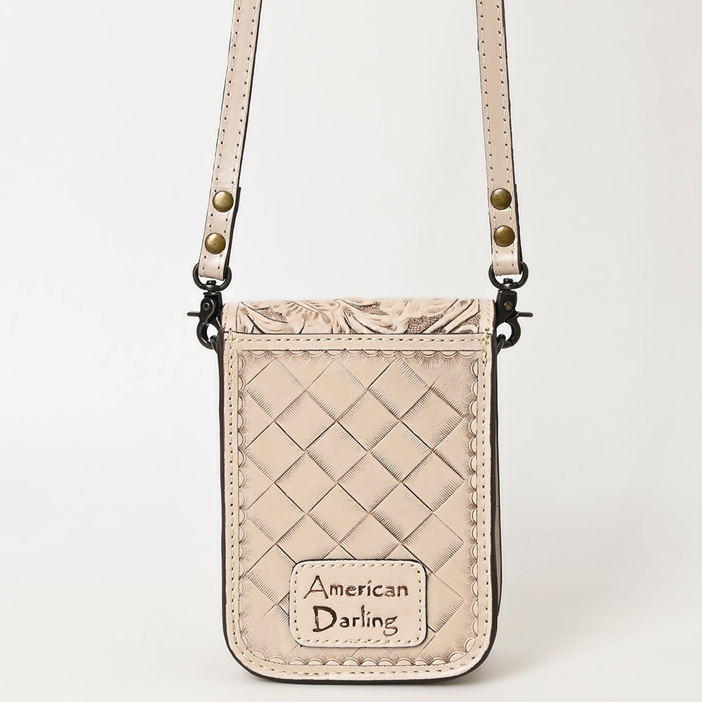 American Darling Hand Tooled Floral Leather Cell Phone Bag Western Crossbody