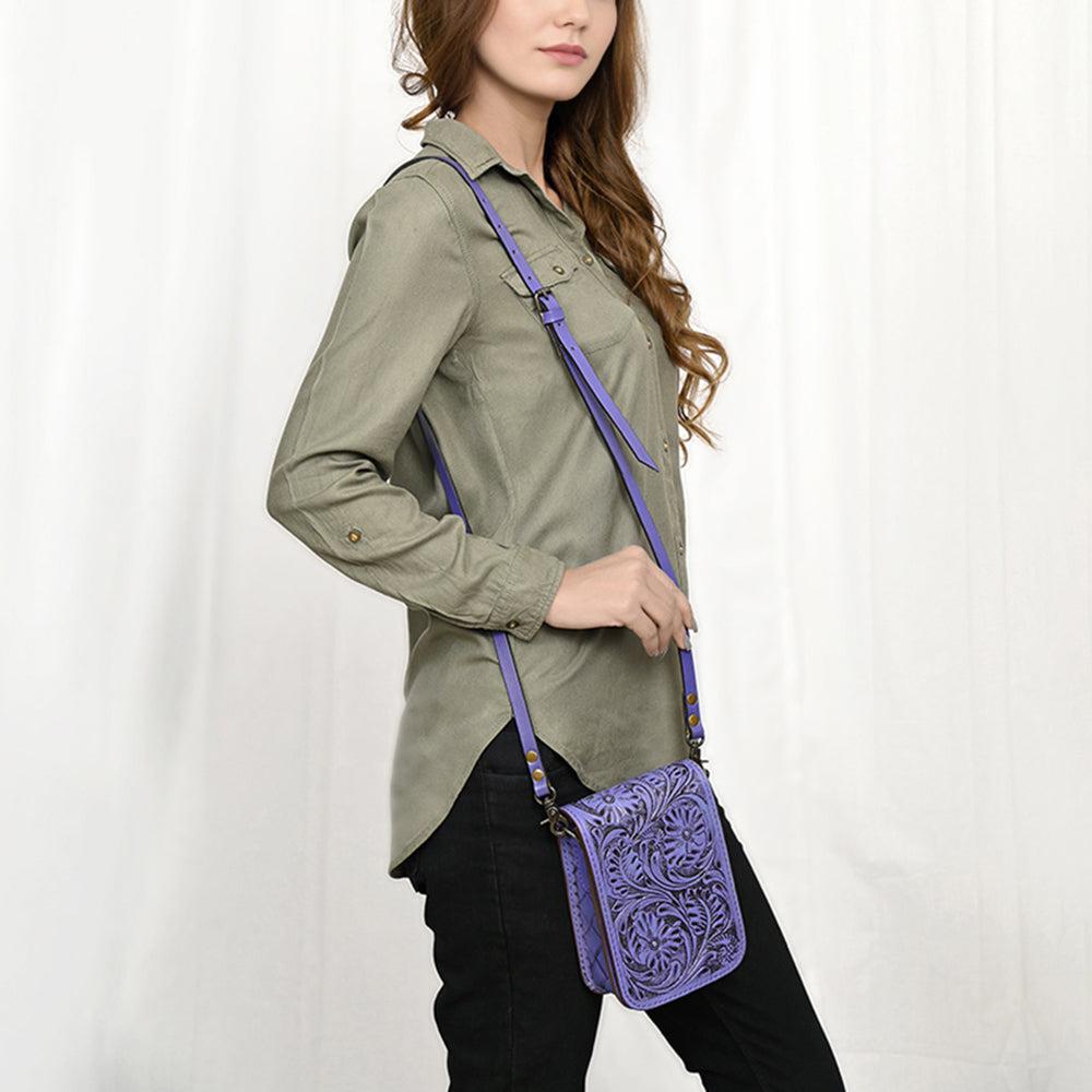 American Darling Hand Tooled Floral Leather Cell Phone Bag Western Crossbody