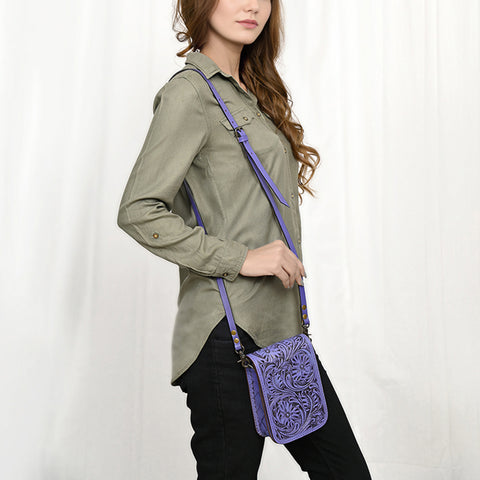 American Darling Hand Tooled Floral Leather Cell Phone Bag Western Crossbody