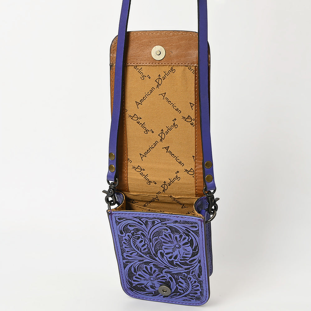 American Darling Hand Tooled Floral Leather Cell Phone Bag Western Crossbody