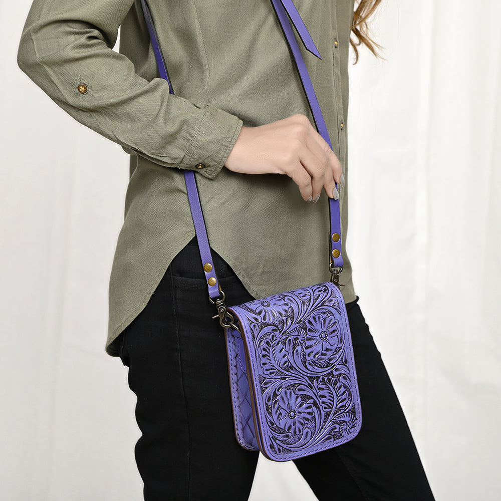 American Darling Hand Tooled Floral Leather Cell Phone Bag Western Crossbody