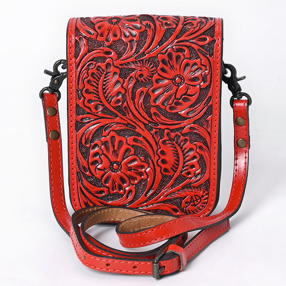 American Darling Hand Tooled Floral Leather Cell Phone Bag Western Crossbody