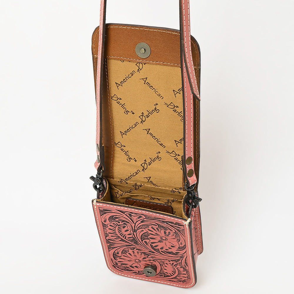 American Darling Hand Tooled Floral Leather Cell Phone Bag Western Crossbody